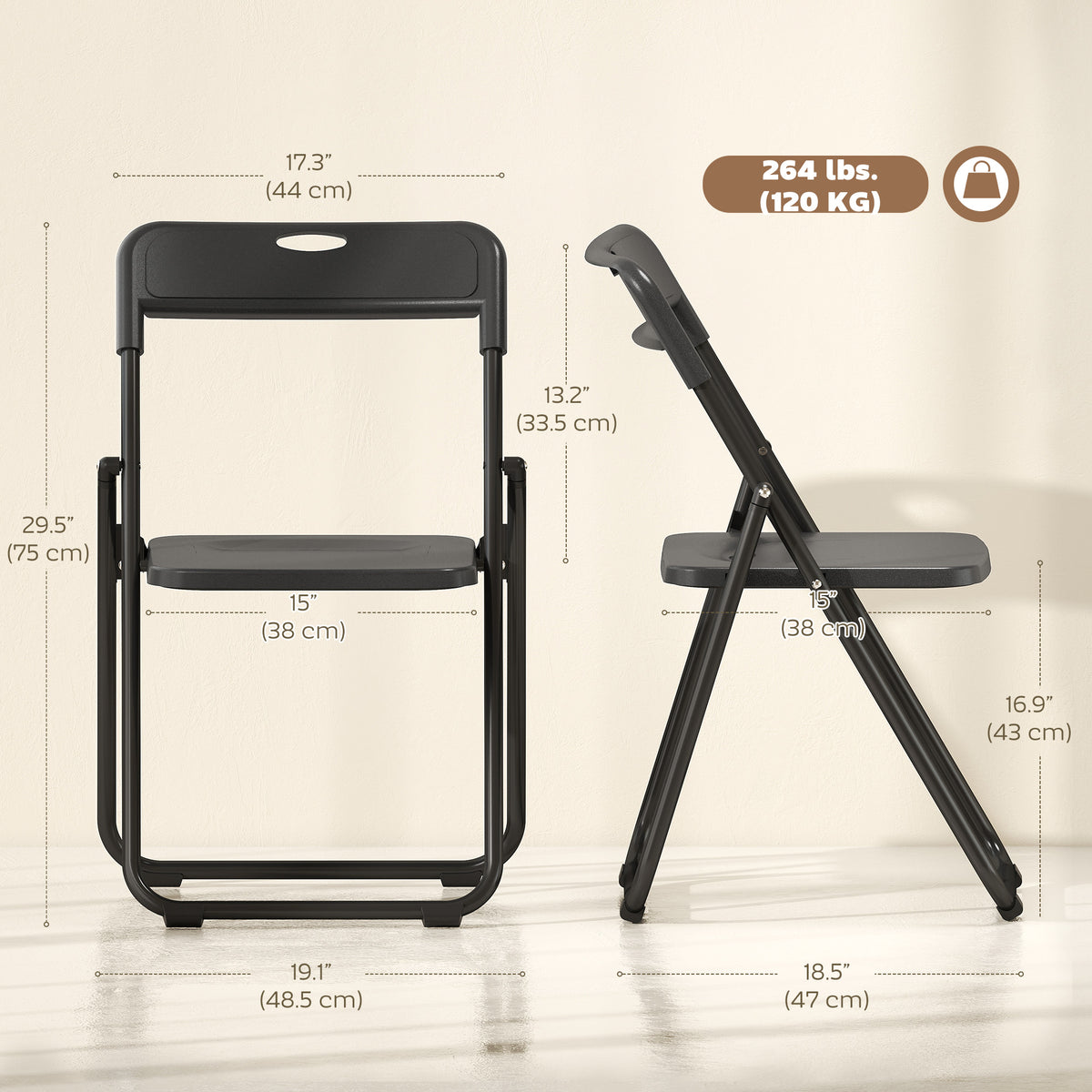 Plastic Folding Chairs with Steel Frame — Set of 6