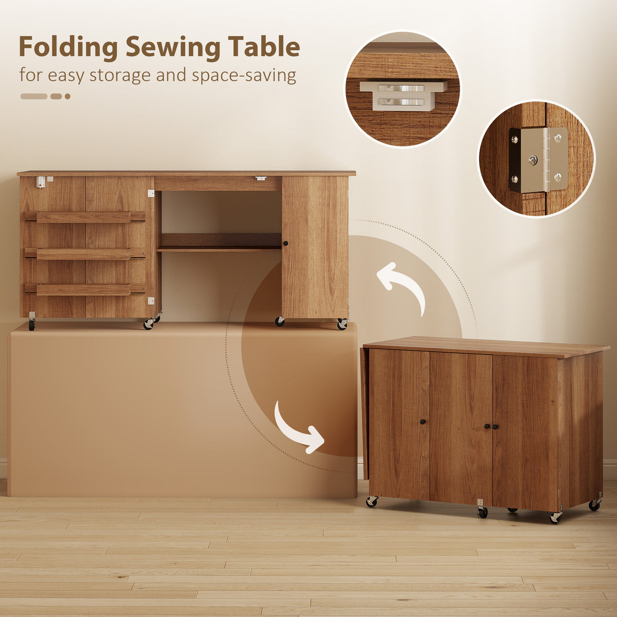 Folding Sewing Table with Storage — Wood