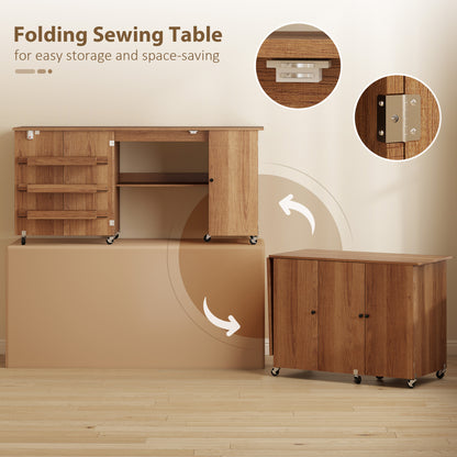 Folding Sewing Table with Storage — Wood