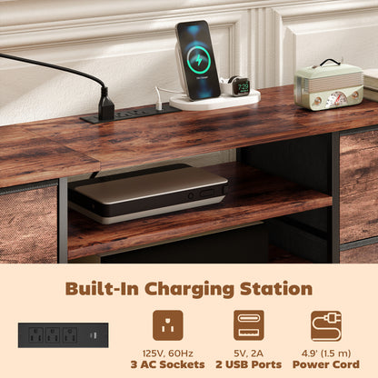 Industrial TV stand with storage and power strip