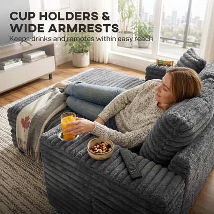 Sofá cama de gran confort con soporte para bebidas y cojines