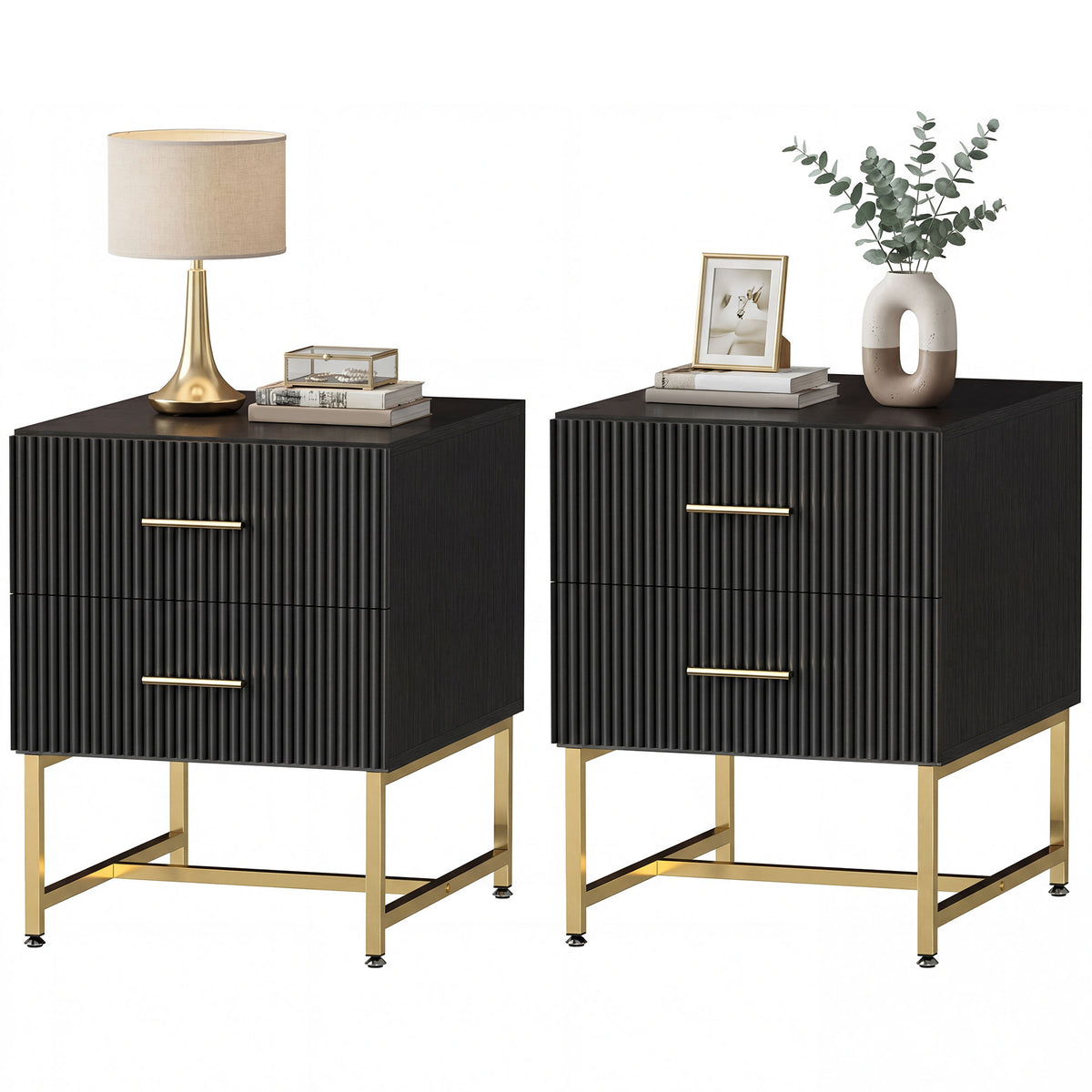 Modern Nightstands with Fluted Drawers 2 Piece Set