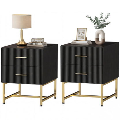 Modern Nightstands with Fluted Drawers 2 Piece Set