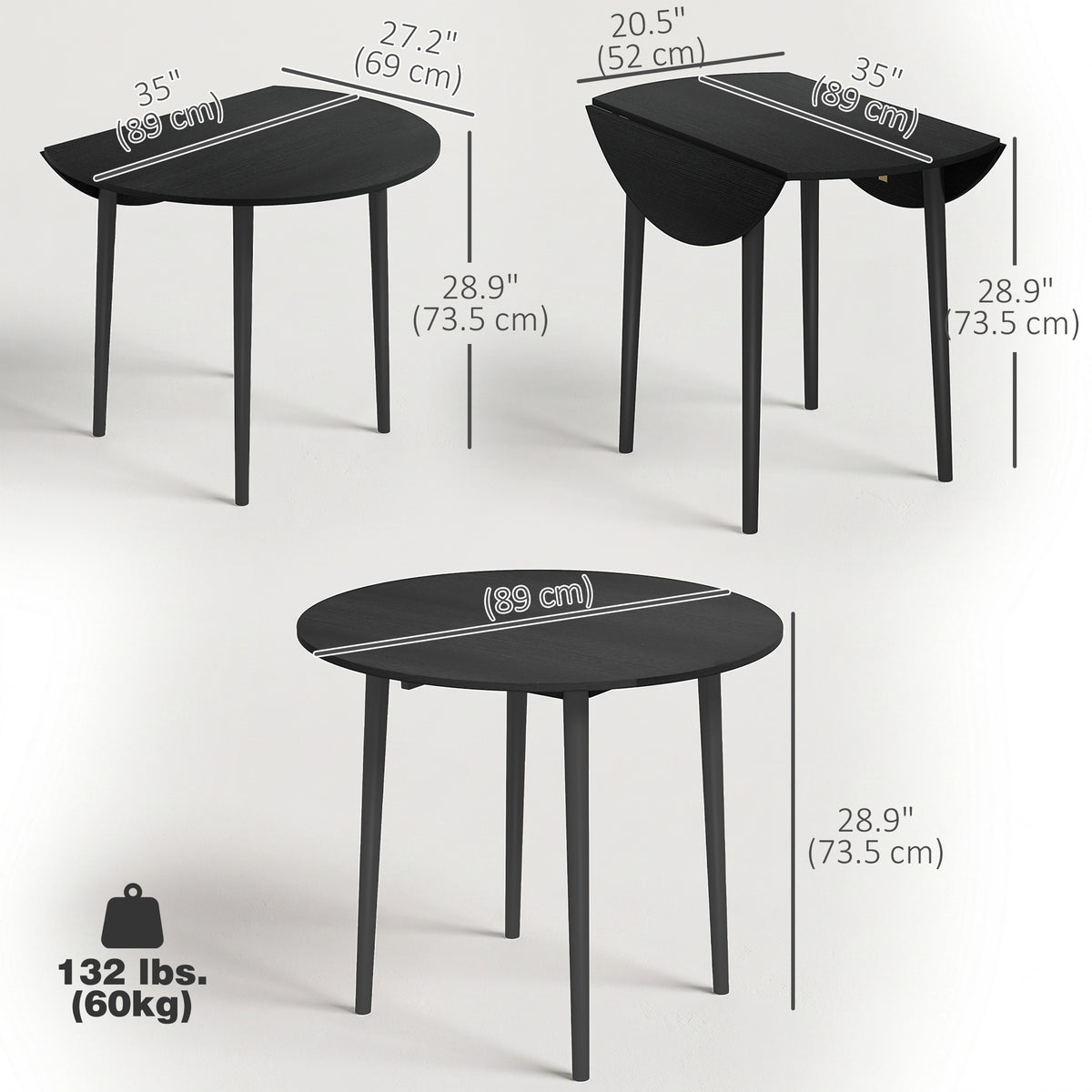 Folding dining table round drop leaf expandable