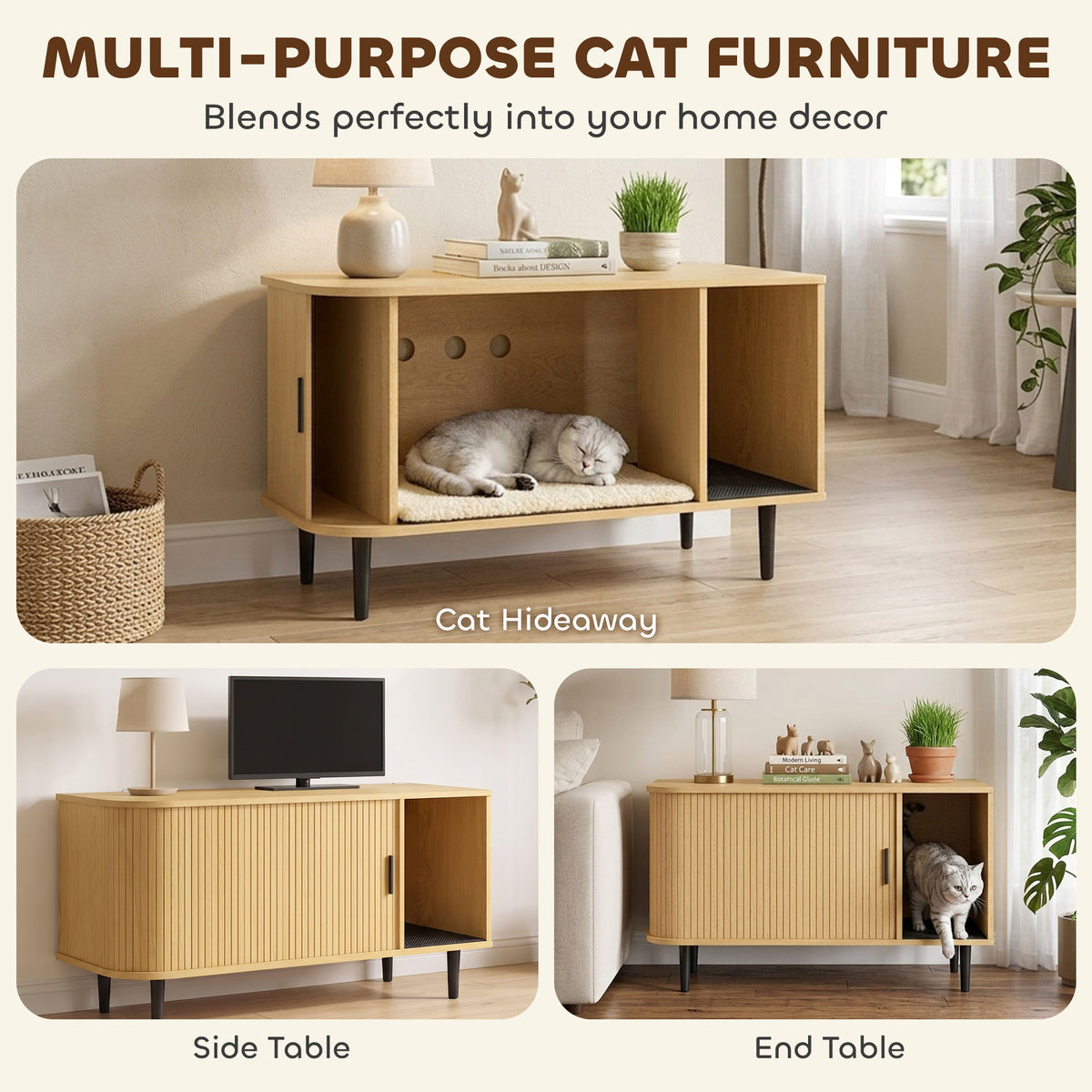 Modern Sliding Cat Litter Box Enclosure End Table
