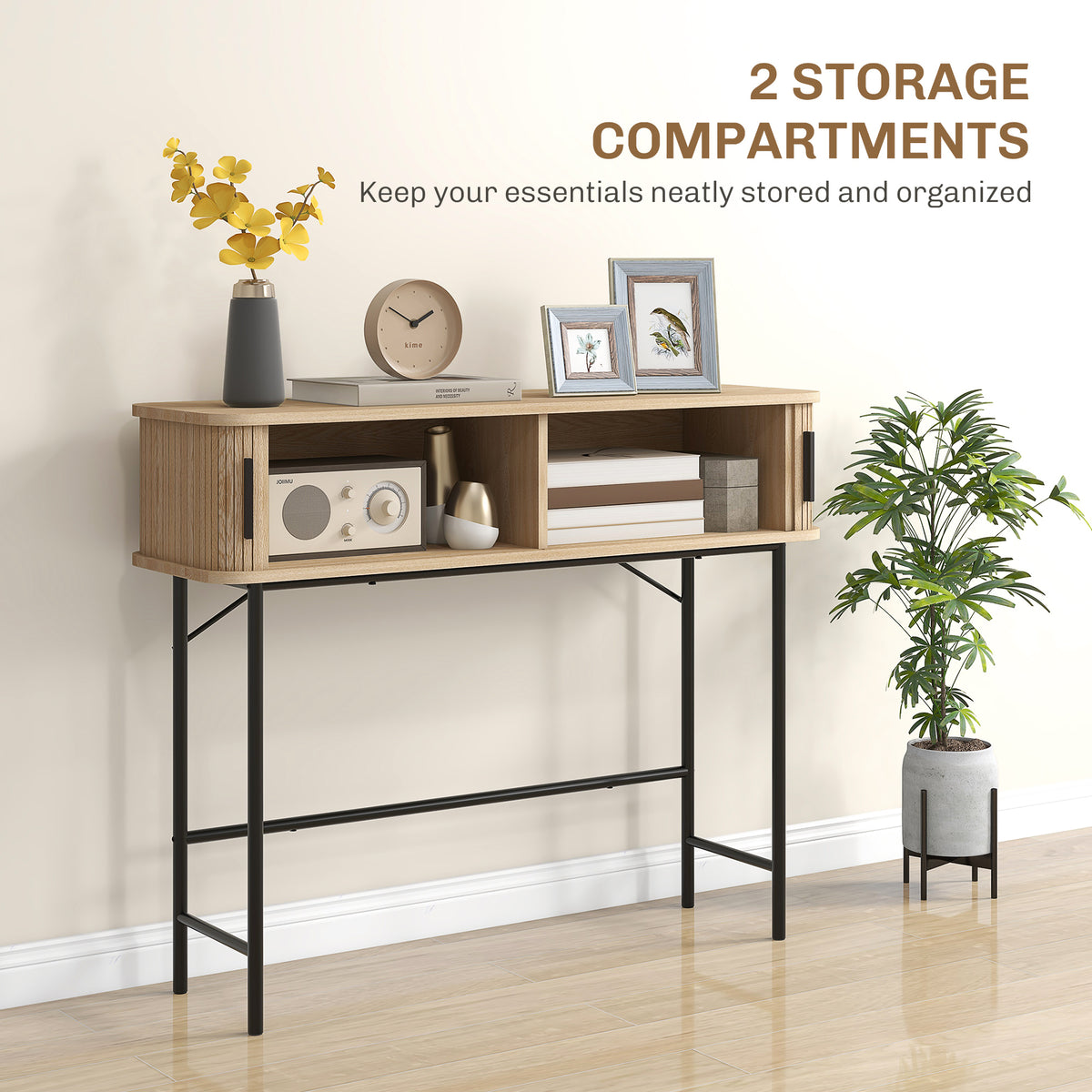 Mid-Century Console Table with Tambour Doors and Storage