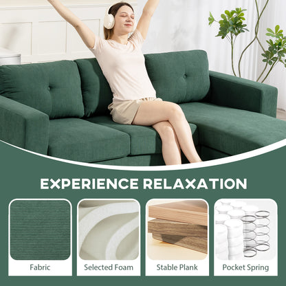 Corduroy L-Shaped Sectional Sofa with Reversible Chaise