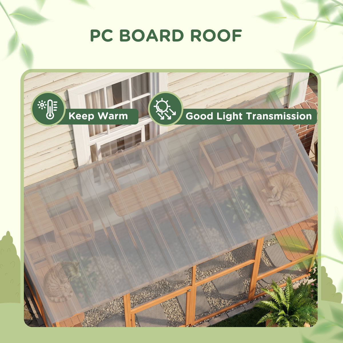 Outdoor Cat Enclosure with Condos and Waterproof Roof