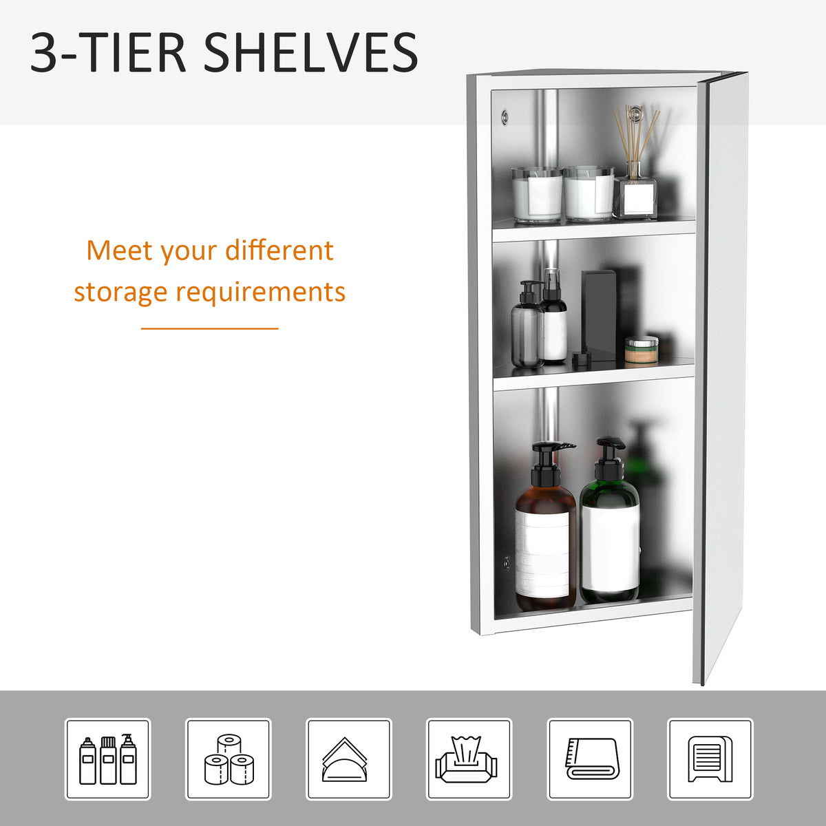 Wall mounted stainless steel bathroom corner mirror cabinet