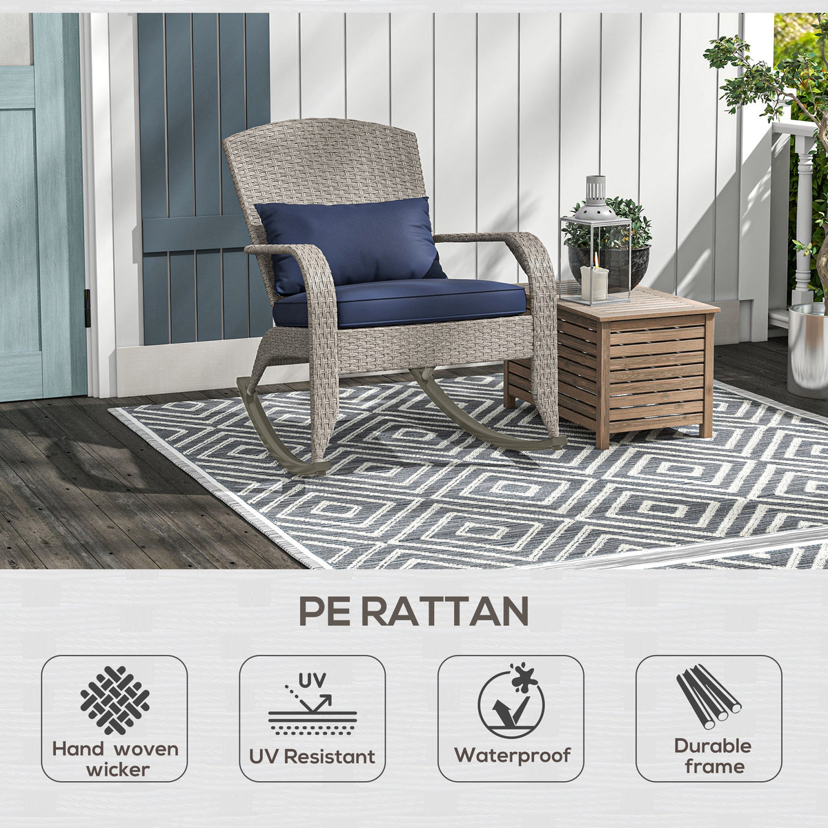 Adirondack Rocking Chair Wicker with Cushion