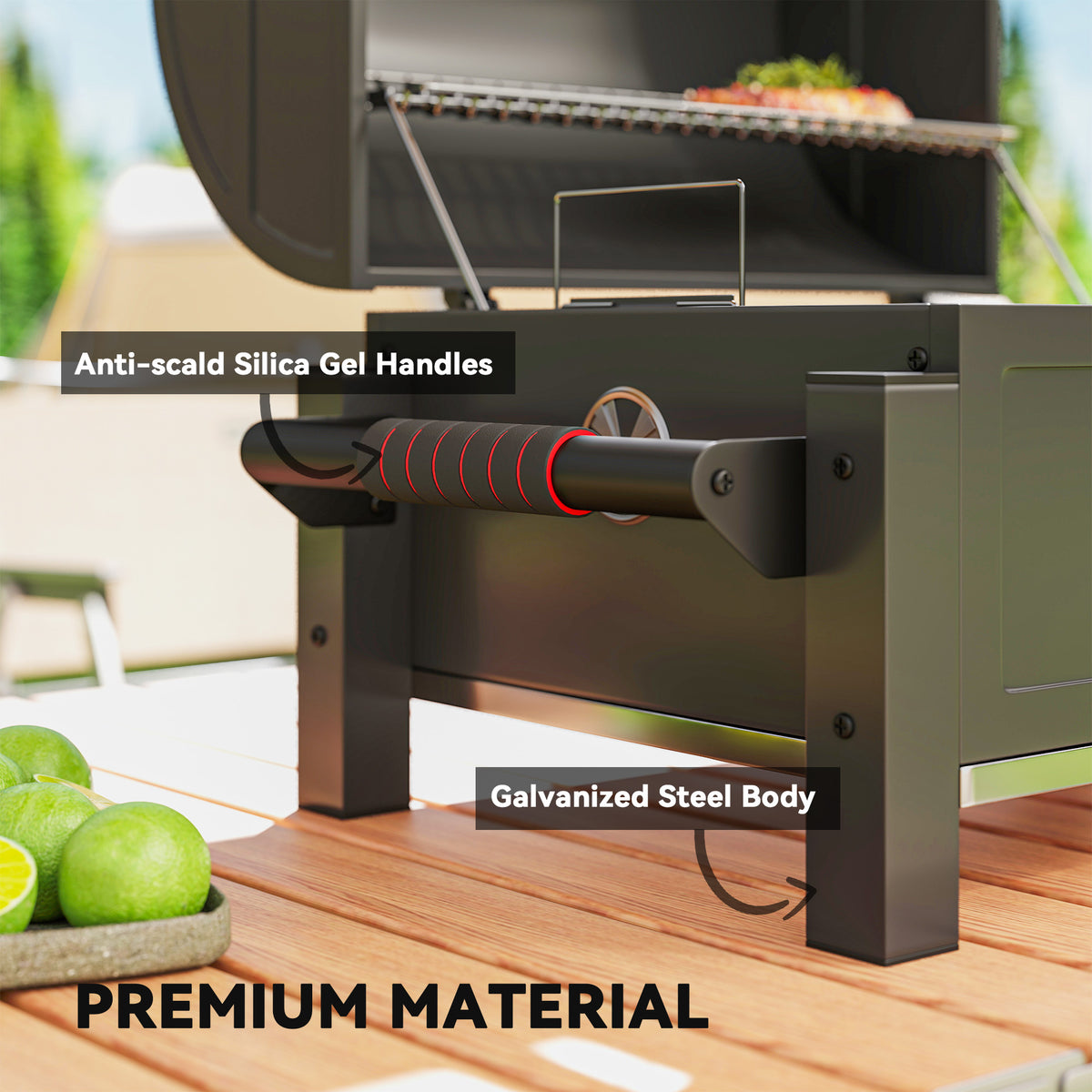 Tabletop charcoal smoker portable with thermometer