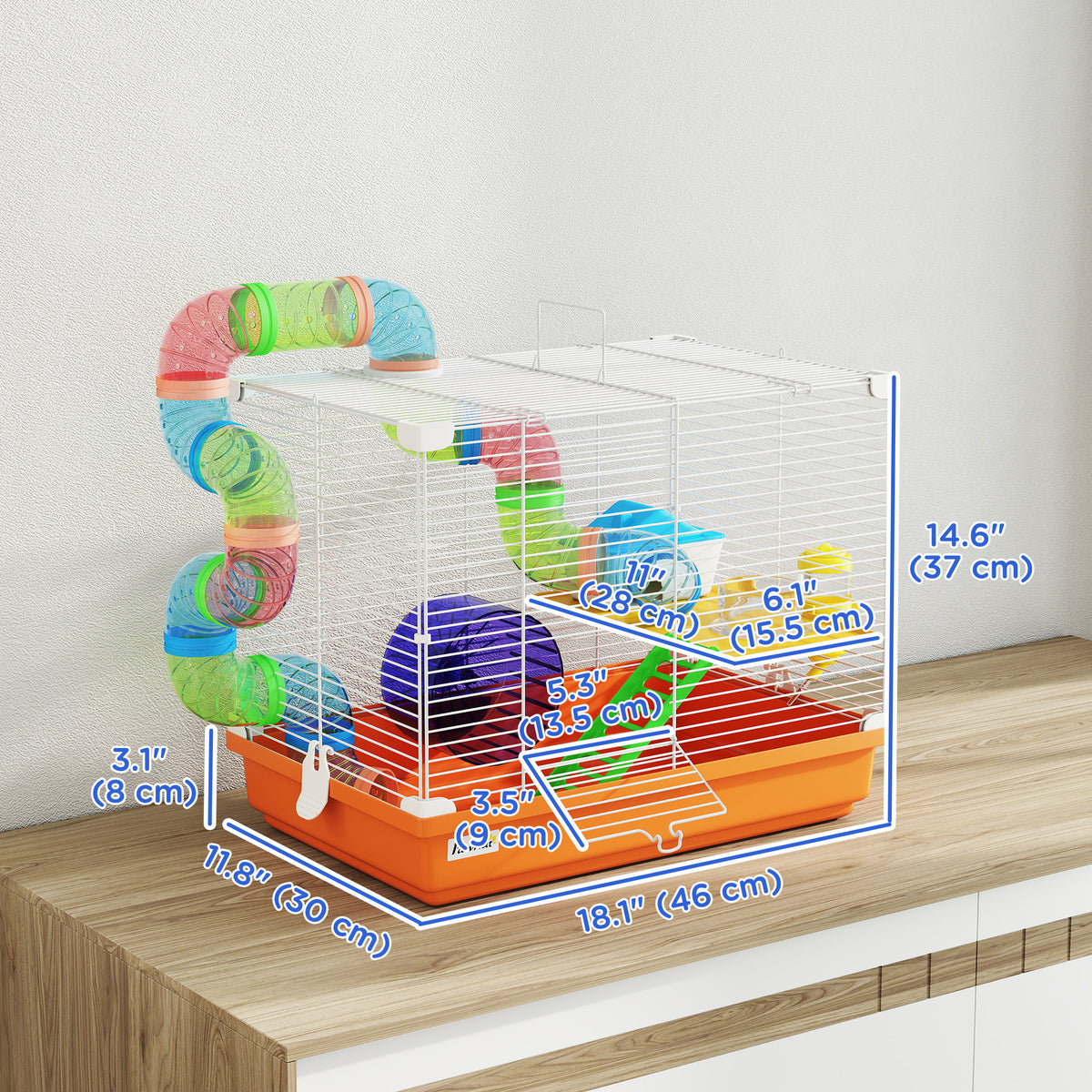2-Tier hamster cage with tube system