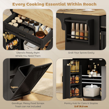 Portable kitchen island cart with charging station and drop leaf