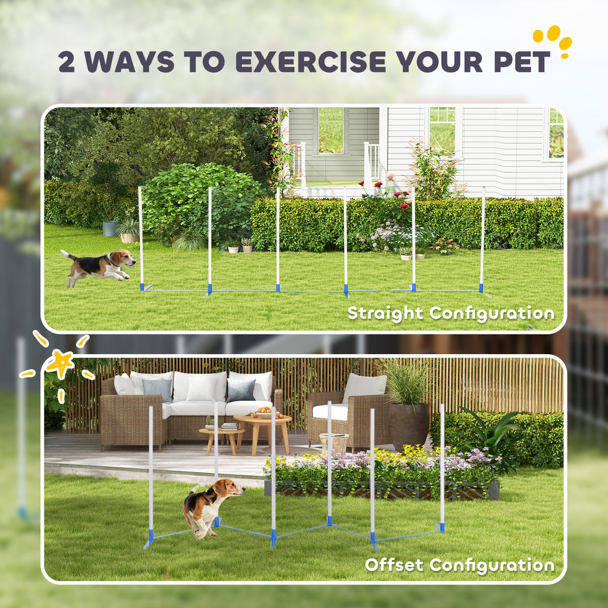 Conjunto de obstáculos de agilidad para perros con estacas