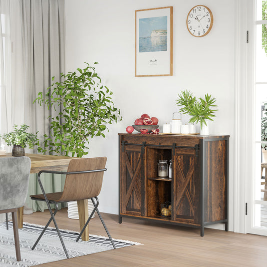 Industrial buffet sideboard with sliding barn doors