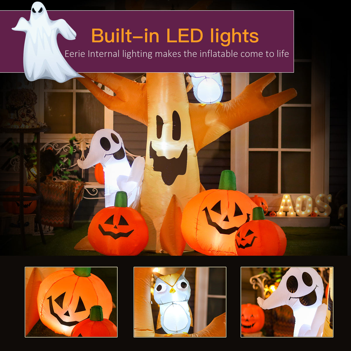 Inflatable Halloween LED Tree with Owl and Pumpkins