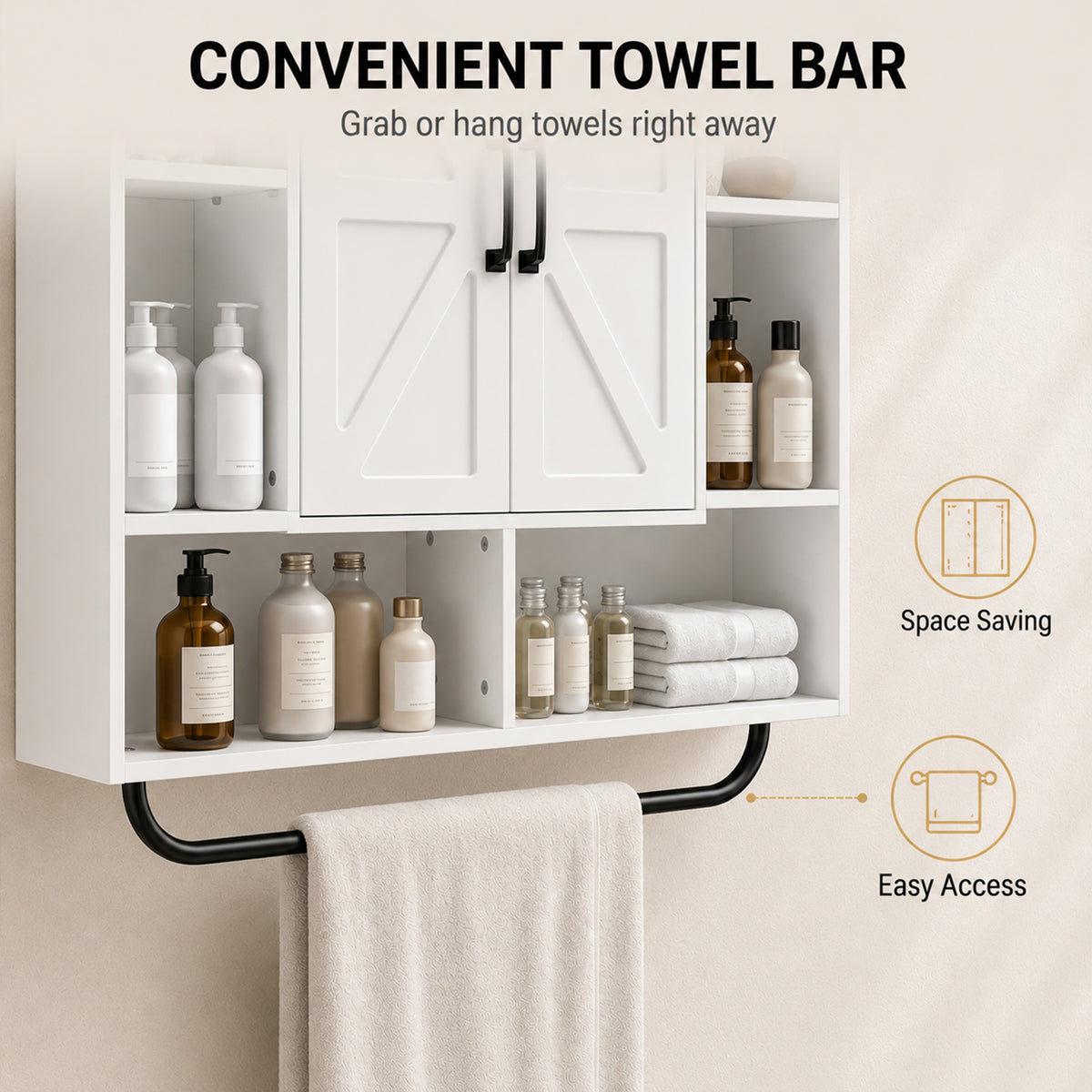 Armario de pared para baño con almacenamiento