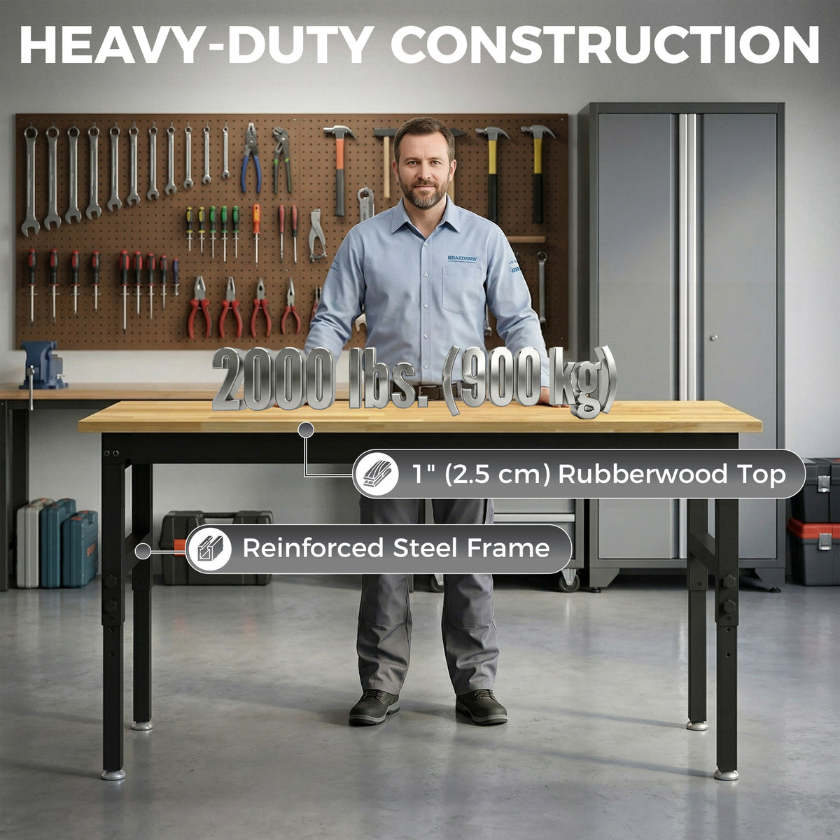 Heavy-Duty Adjustable Workbench 60 in — 2000 lbs Capacity