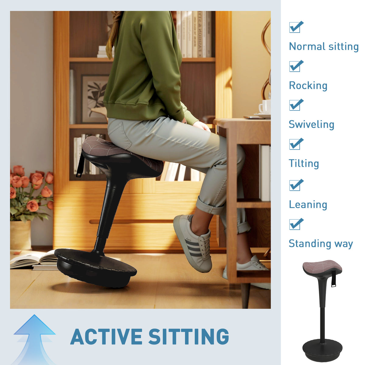 Ergonomic active sitting wobble stool