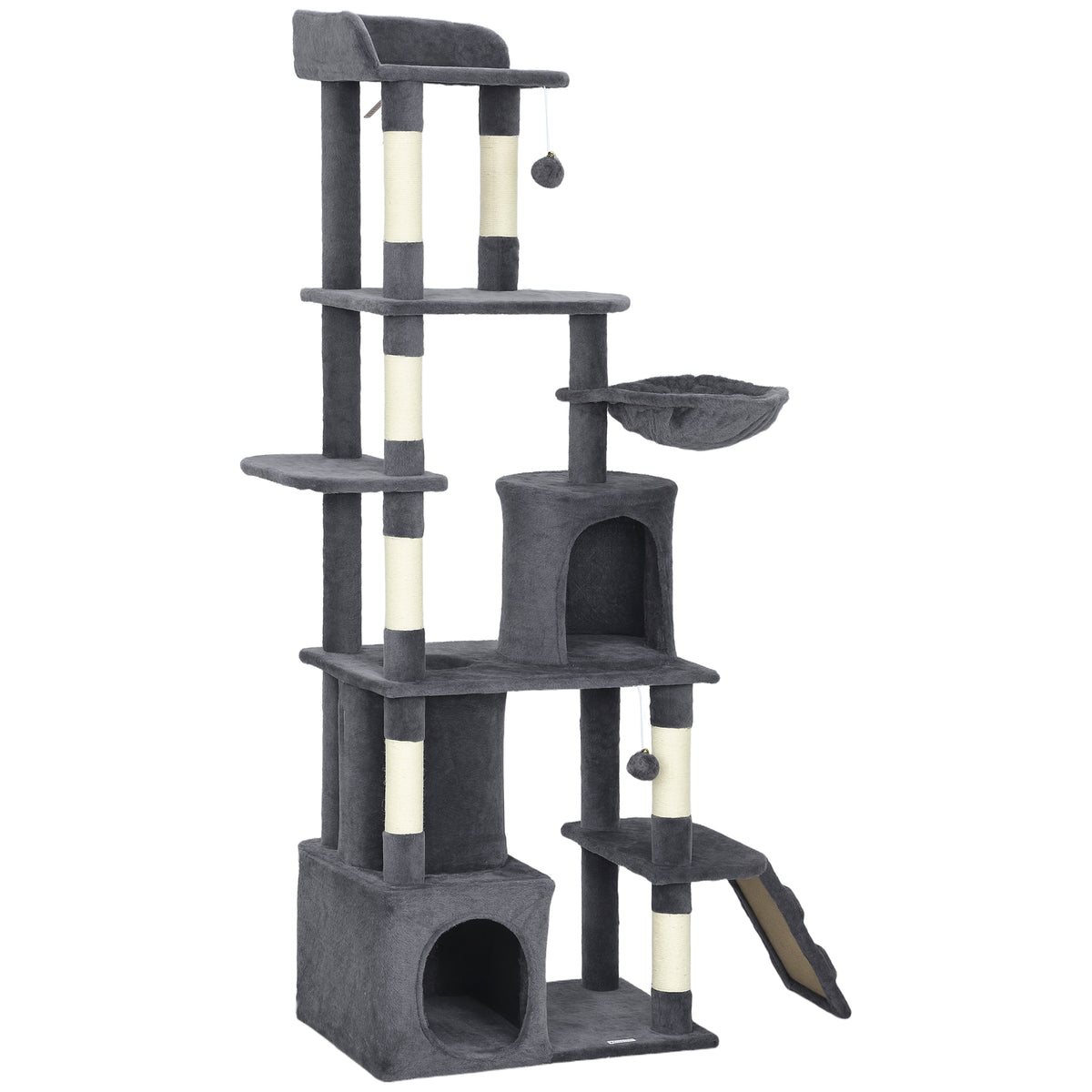67" Multi-Level Cat Tree with 7 Scratching Posts — Dark Grey
