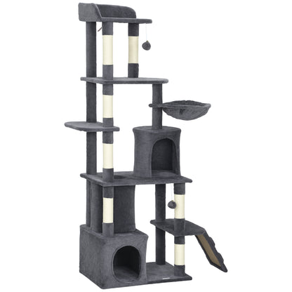 67" Multi-Level Cat Tree with 7 Scratching Posts — Dark Grey