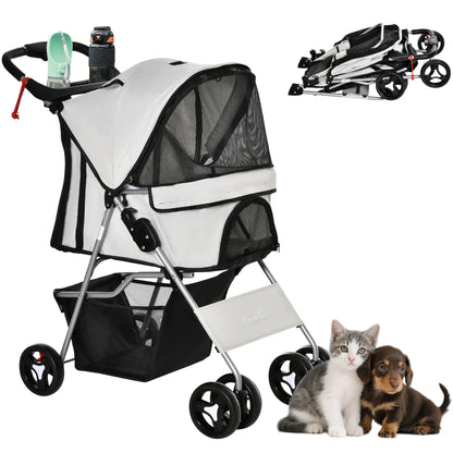 Cochecito plegable para mascotas con frenos — gris