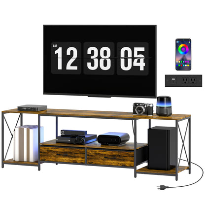 Mueble de TV industrial con iluminación RGB y estación de carga