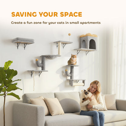 Conjunto de pared para gatos de 4 piezas con rascadores
