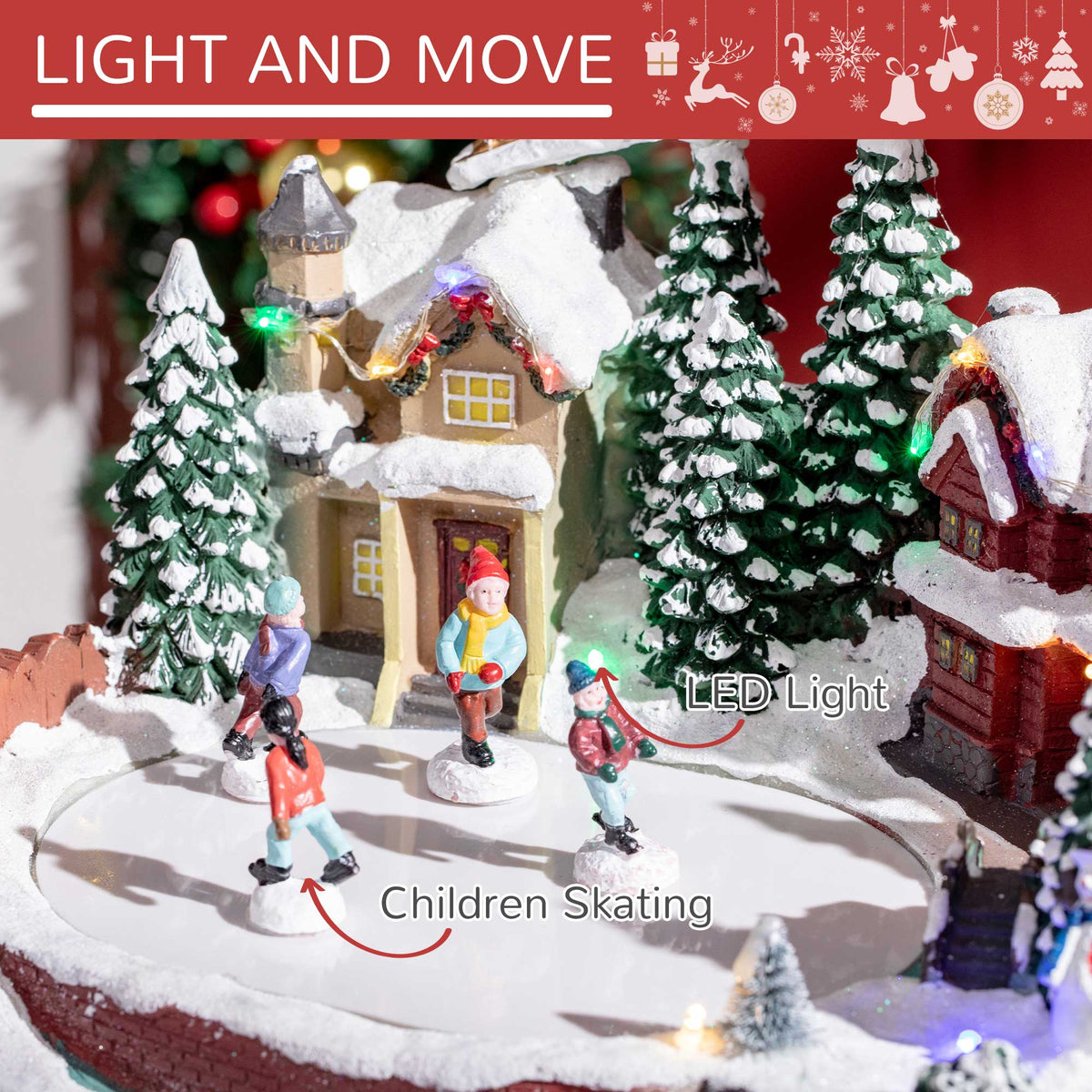 Animated Christmas Village Skating Pond LED Lights
