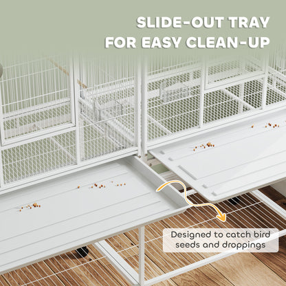 Large Rolling Bird Cage with Perches and Feeder Cups