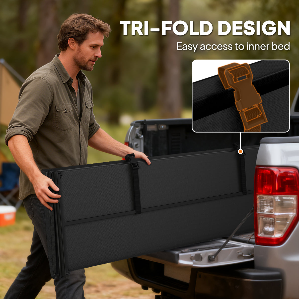 Soft tri-fold truck bed tonneau cover 180 x 177 cm