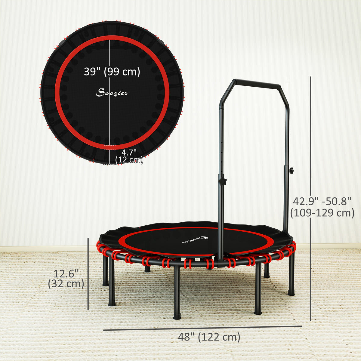 Indoor foldable rebounder mini trampoline with adjustable handle
