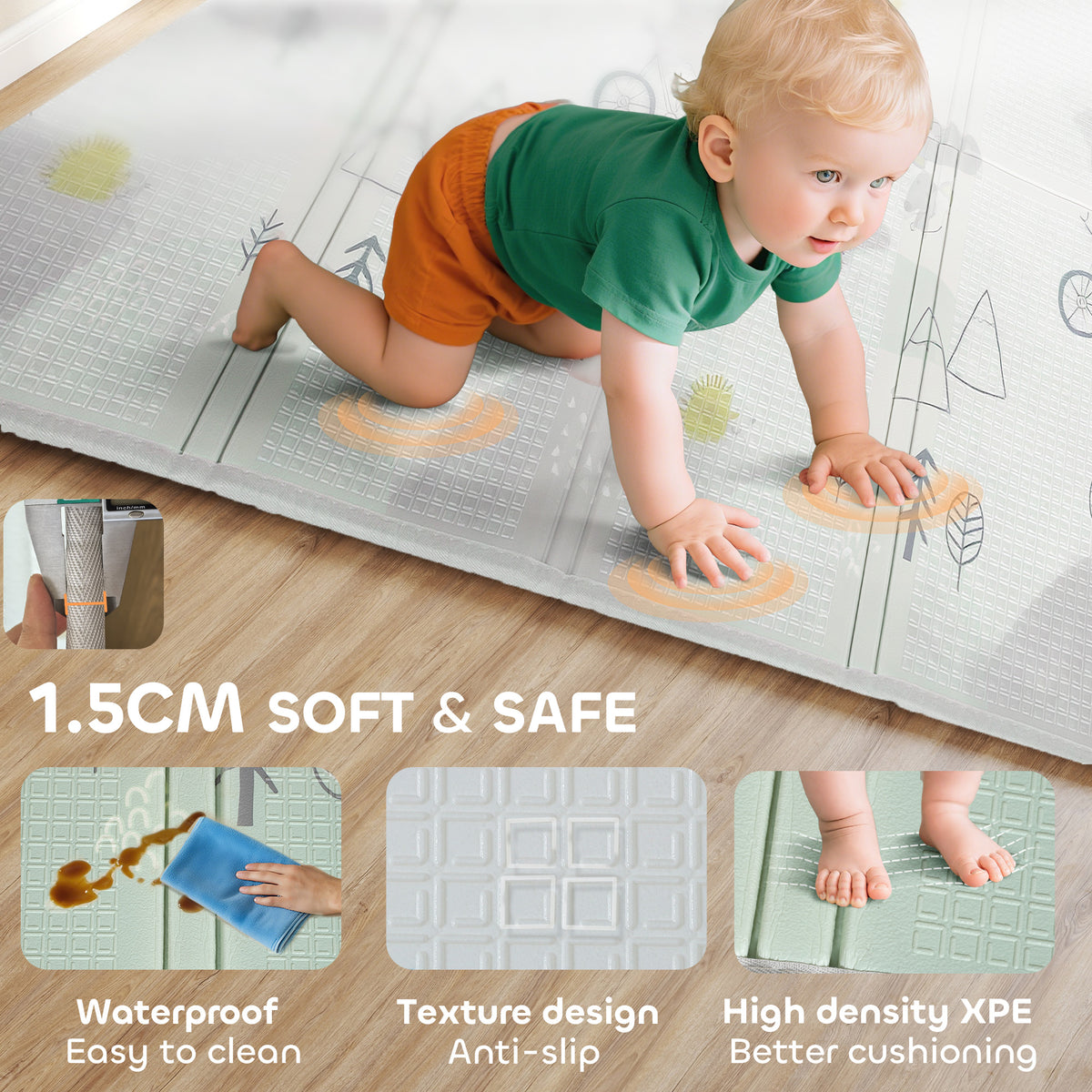 Foldable Double-Sided Baby Play Mat 200 x 150 cm
