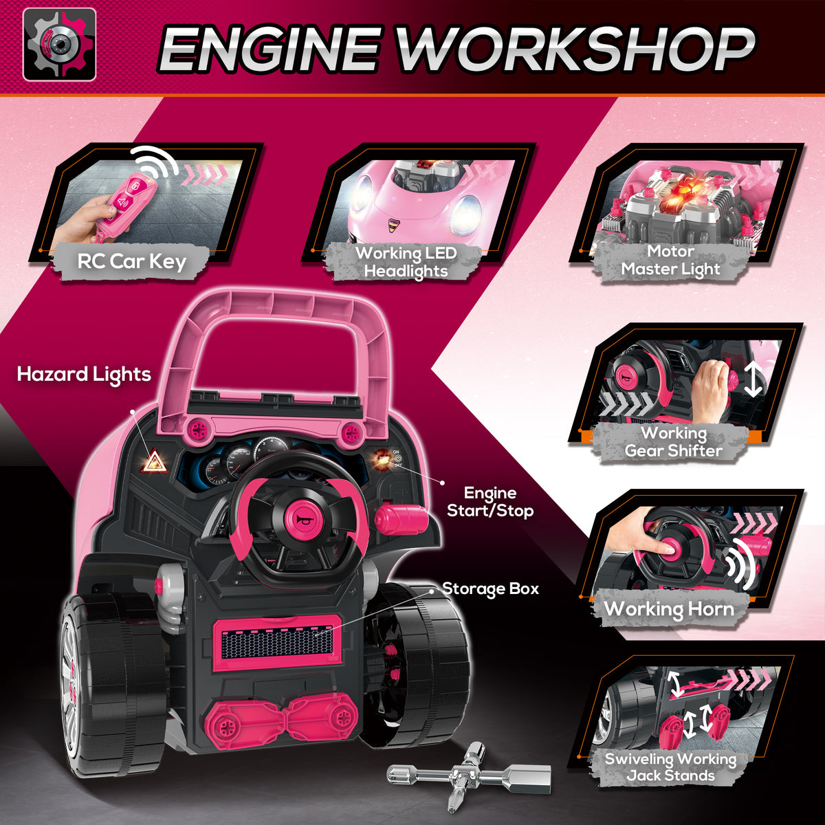 Kids mechanic truck engine toy set — Set of 61