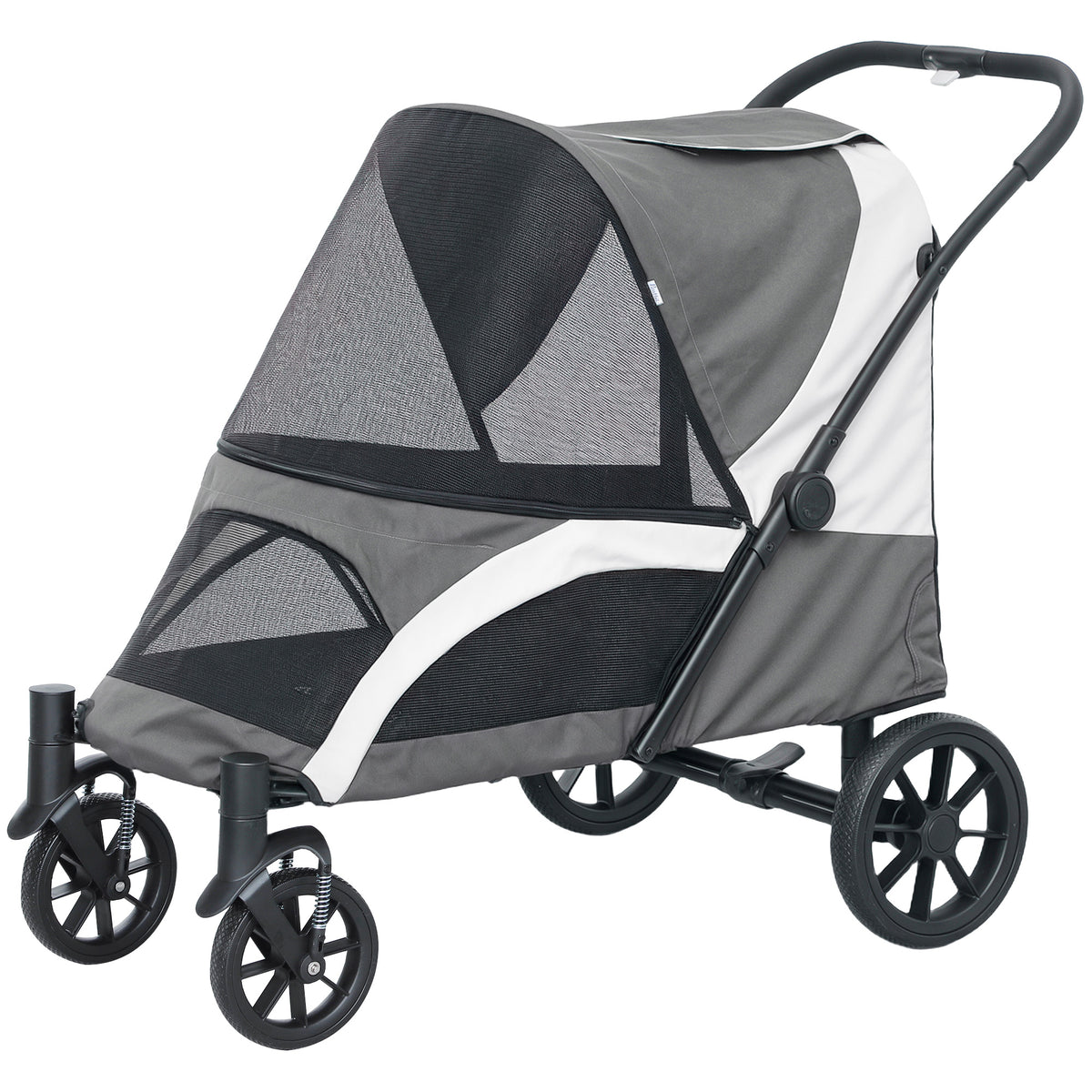 Foldable stroller for large dogs with shock-absorbing wheels