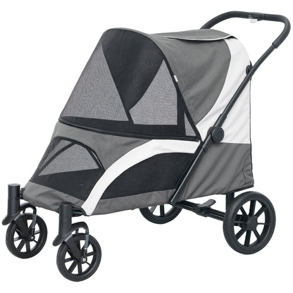 Foldable stroller for large dogs with shock-absorbing wheels