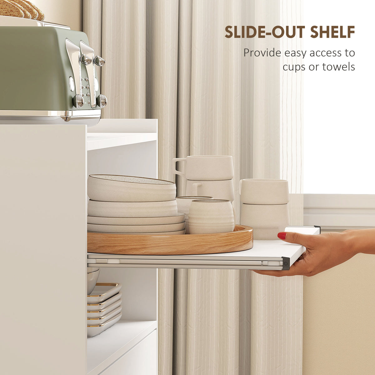 Kitchen cart on wheels with storage and drawer