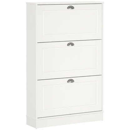 Narrow shoe cabinet with 3 flip drawers