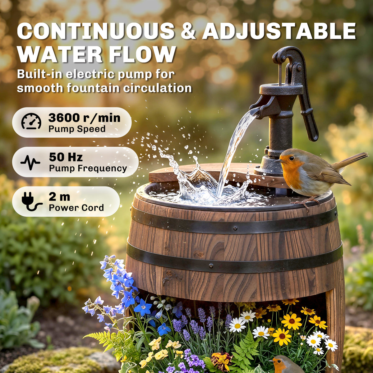 Fuente de jardín tipo barril de 2 niveles — carbonizada