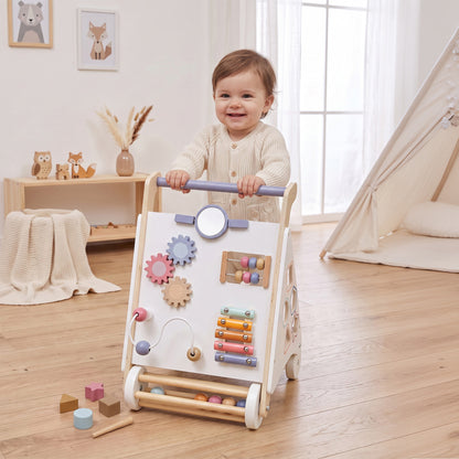 Andador de madera para bebé con almacenamiento