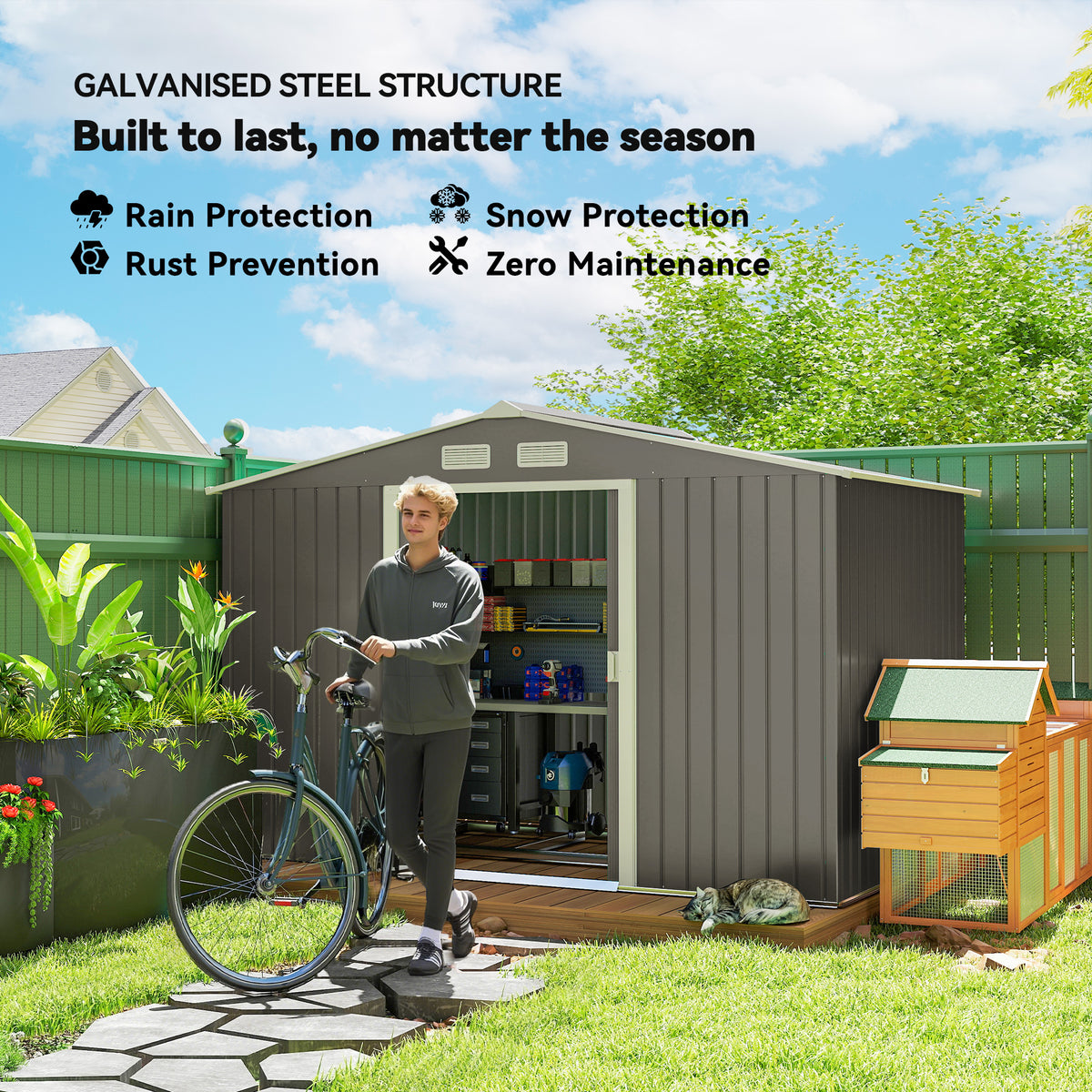 Metal Garden Storage Shed 9.1'x6.4' with Foundation Kit