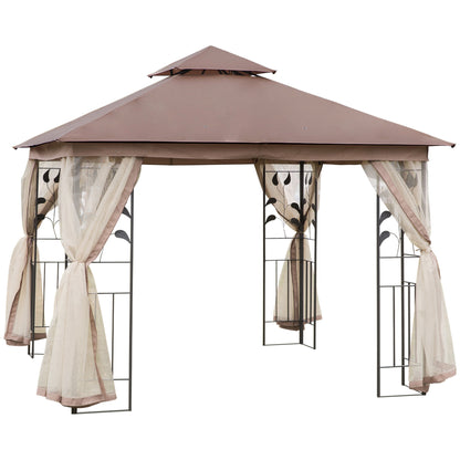 Steel Patio Gazebo Double-Tier Canopy 10x10 ft