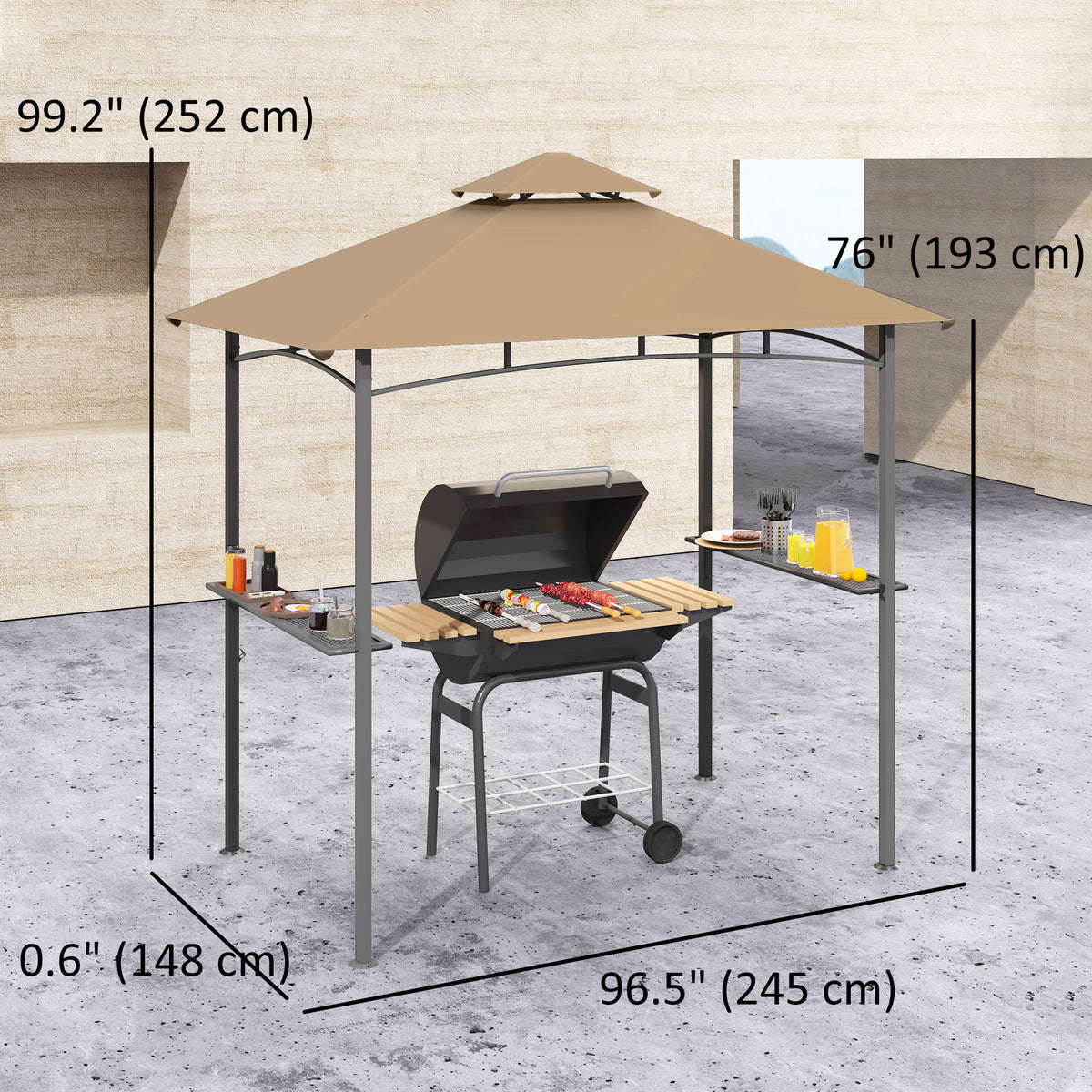 Cenador para barbacoa de doble techo 244 x 152 cm