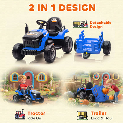 12V Kids Electric Ride-On Tractor with Trailer