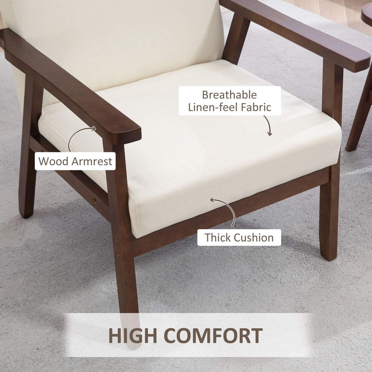 Sillón auxiliar acolchado con reposabrazos de madera