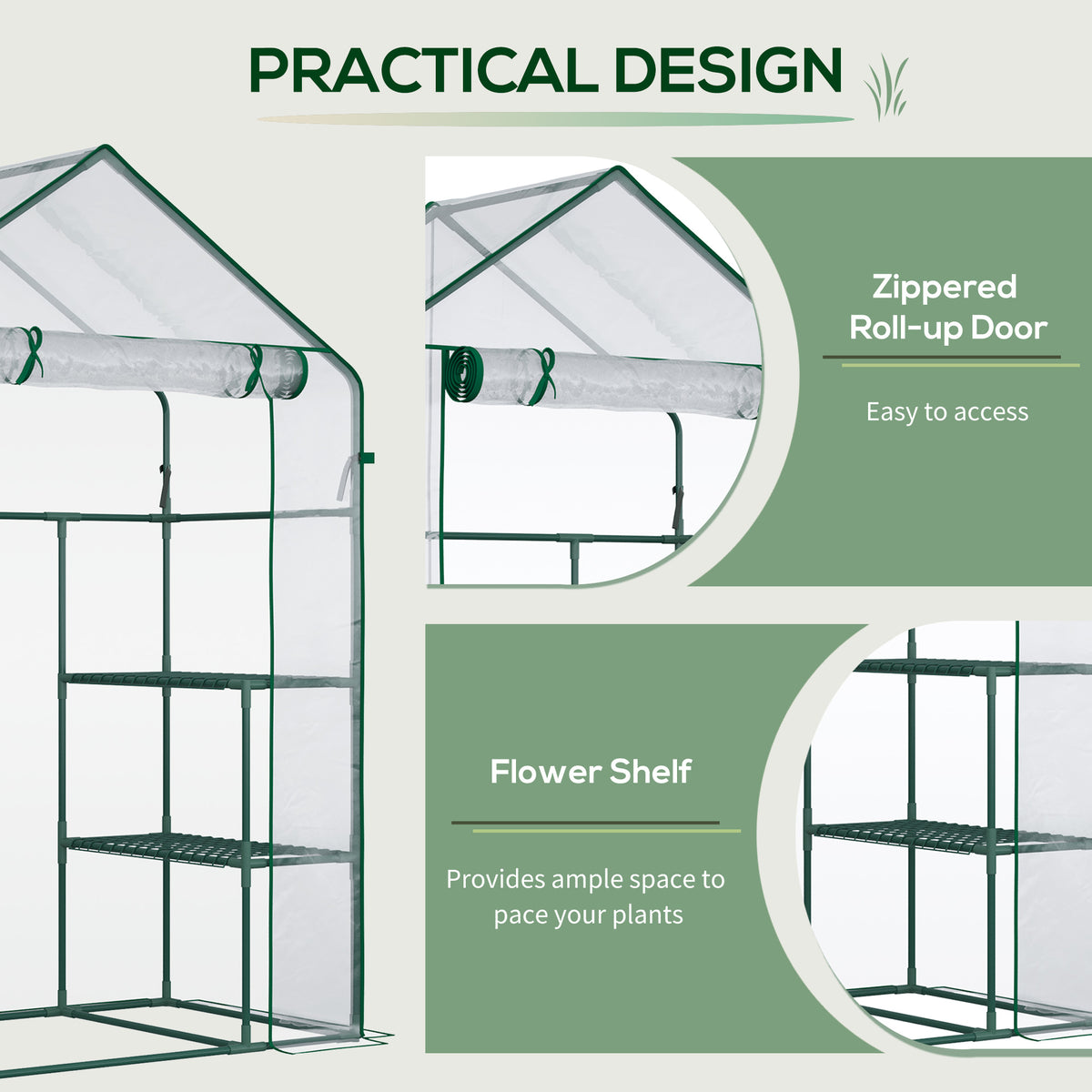 Walk-in Garden Greenhouse 4 Shelves Roll-Up Door