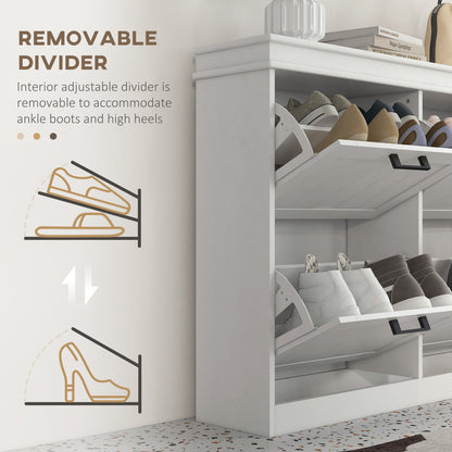 Narrow shoe storage cabinet with 4 flip drawers