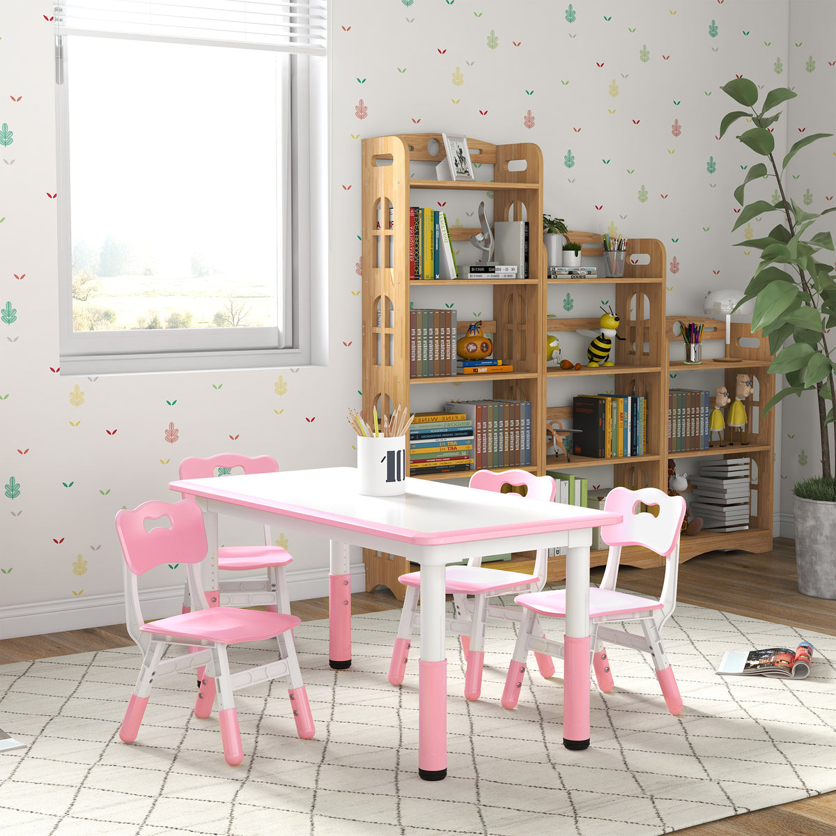 Kids Table and Chair Set Adjustable Height — Set of 5