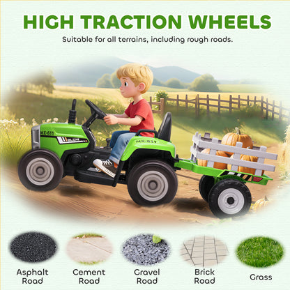 12V Kids Electric Ride-On Tractor with Trailer