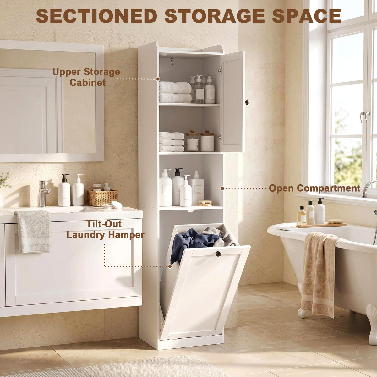 Mueble de almacenamiento estrecho para baño con cesta